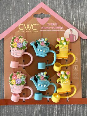 NWT - CWC Cook With Color 6 pc Floral Bouquet Straw Toppers